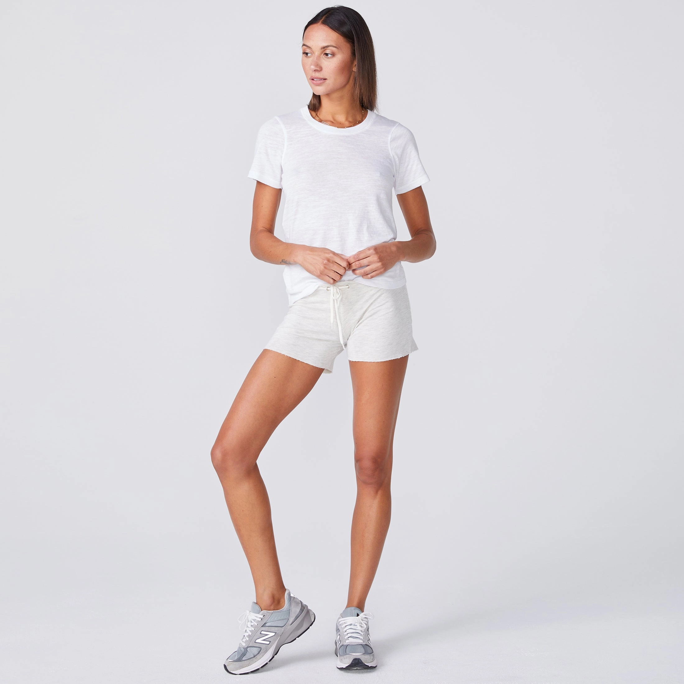 Textured Tri-Blend Fitted Crew Neck Tee Flattering Fit Draping