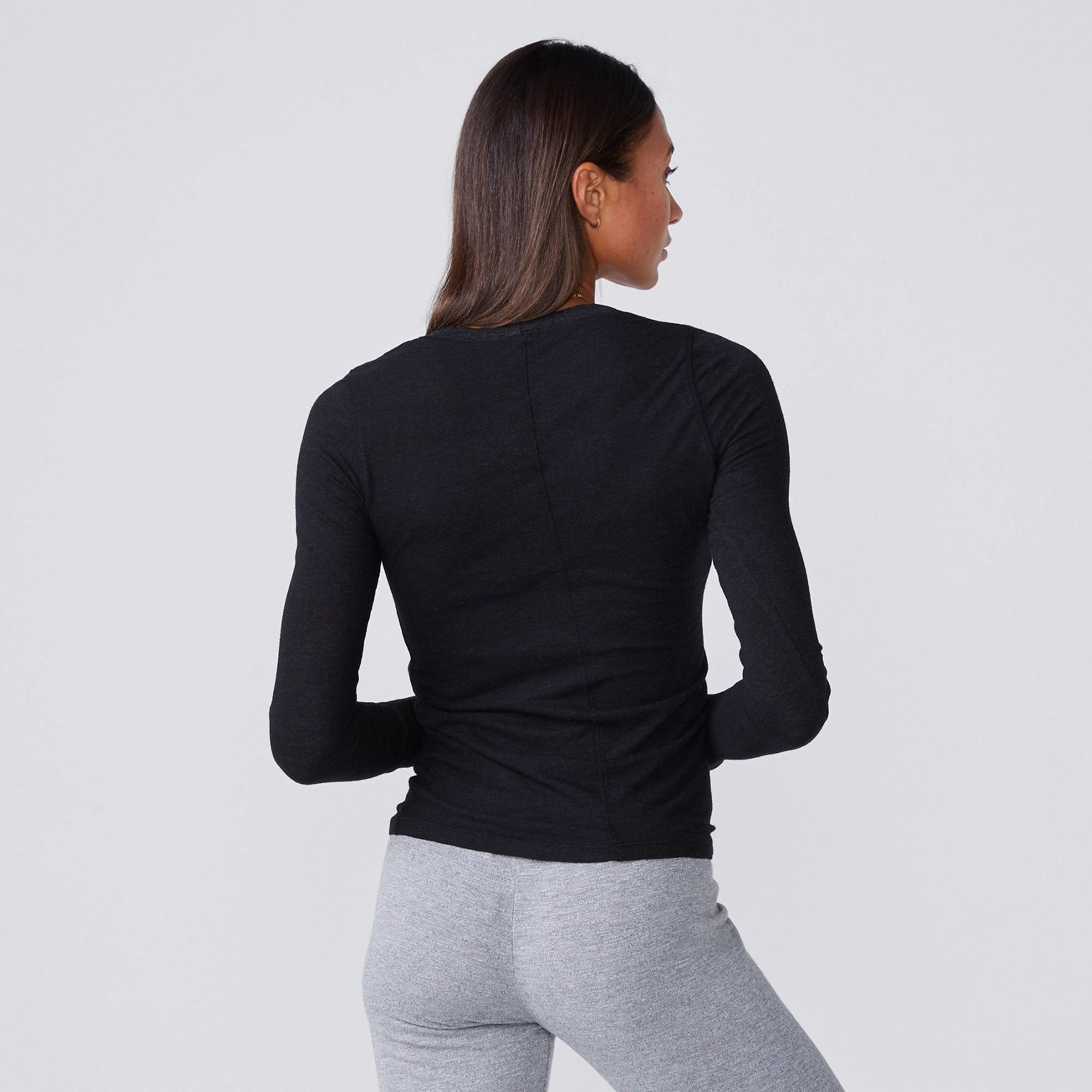 Textured Tri-Blend Fitted Long Sleeve Crew Lightweight Comfort