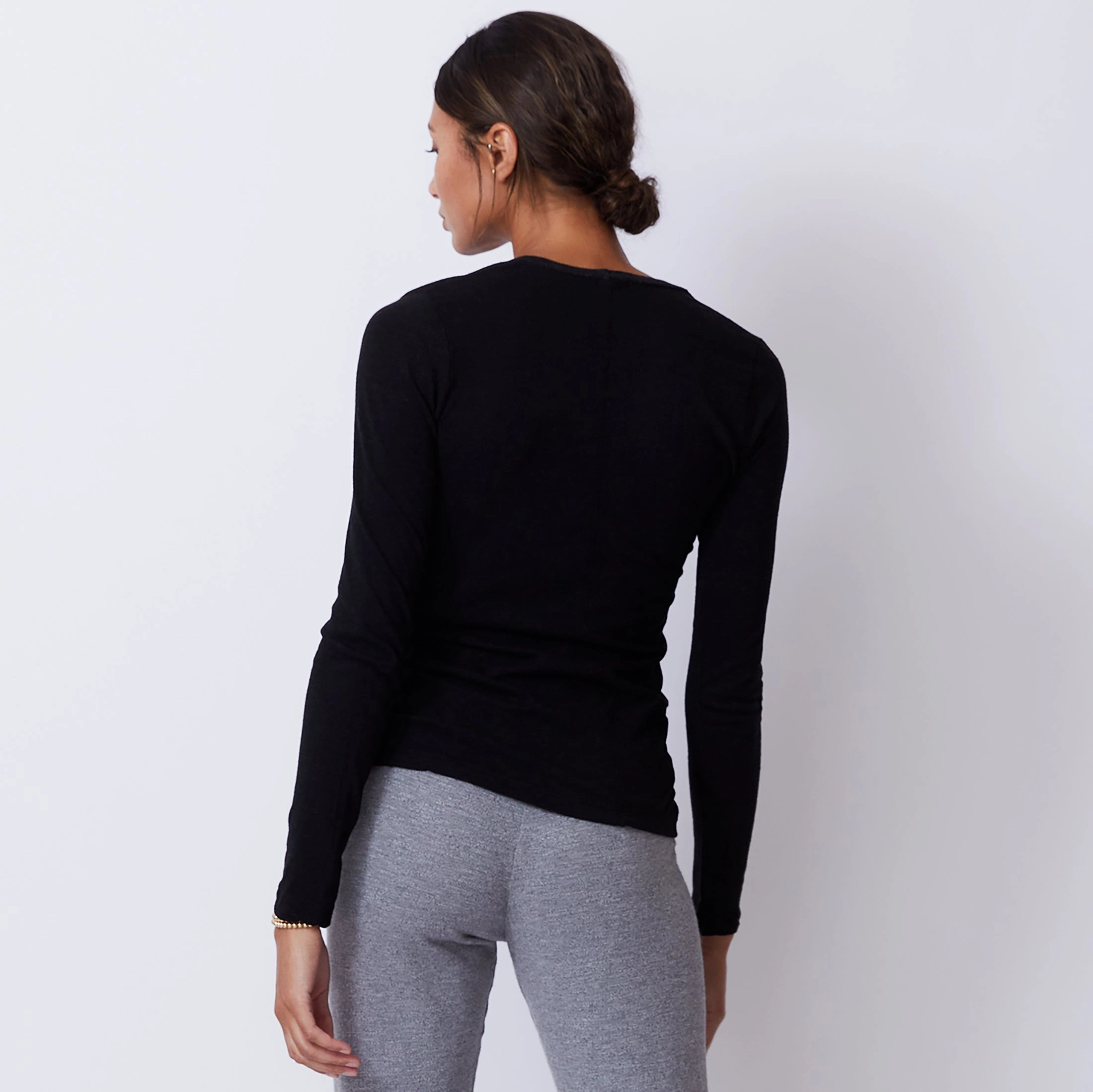 Textured Tri-Blend Fitted Long Sleeve V Neck Tee Perfect Draping