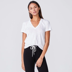 Fun Style Effortless Vibe Textured Tri-Blend Fitted V Neck Tee