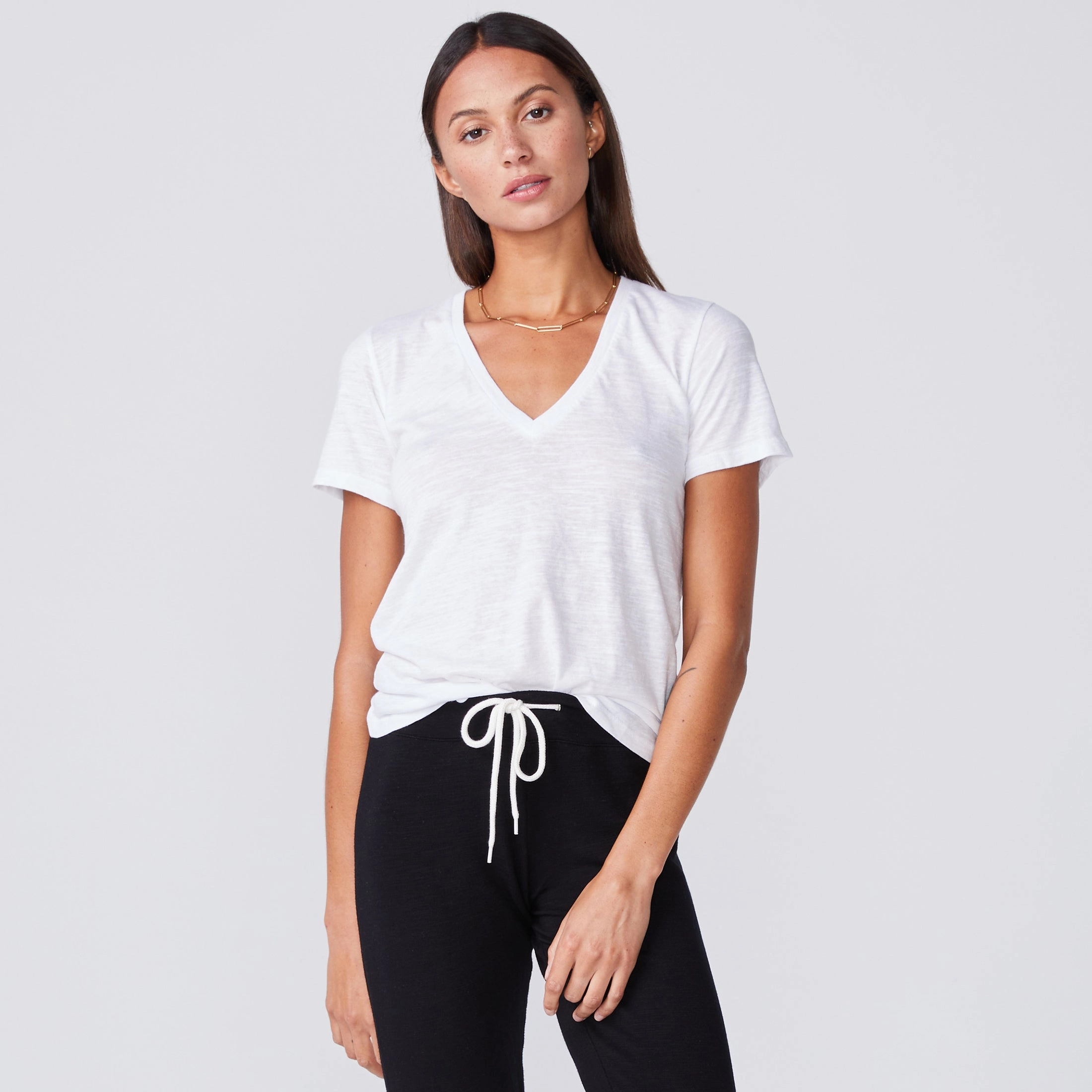 Fun Style Effortless Vibe Textured Tri-Blend Fitted V Neck Tee