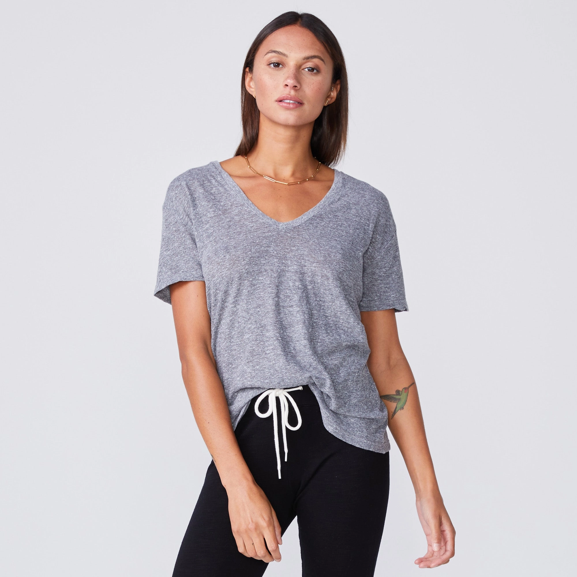 Textured Tri-Blend Relaxed V Neck Tee Work Ready Look Travel Fashion