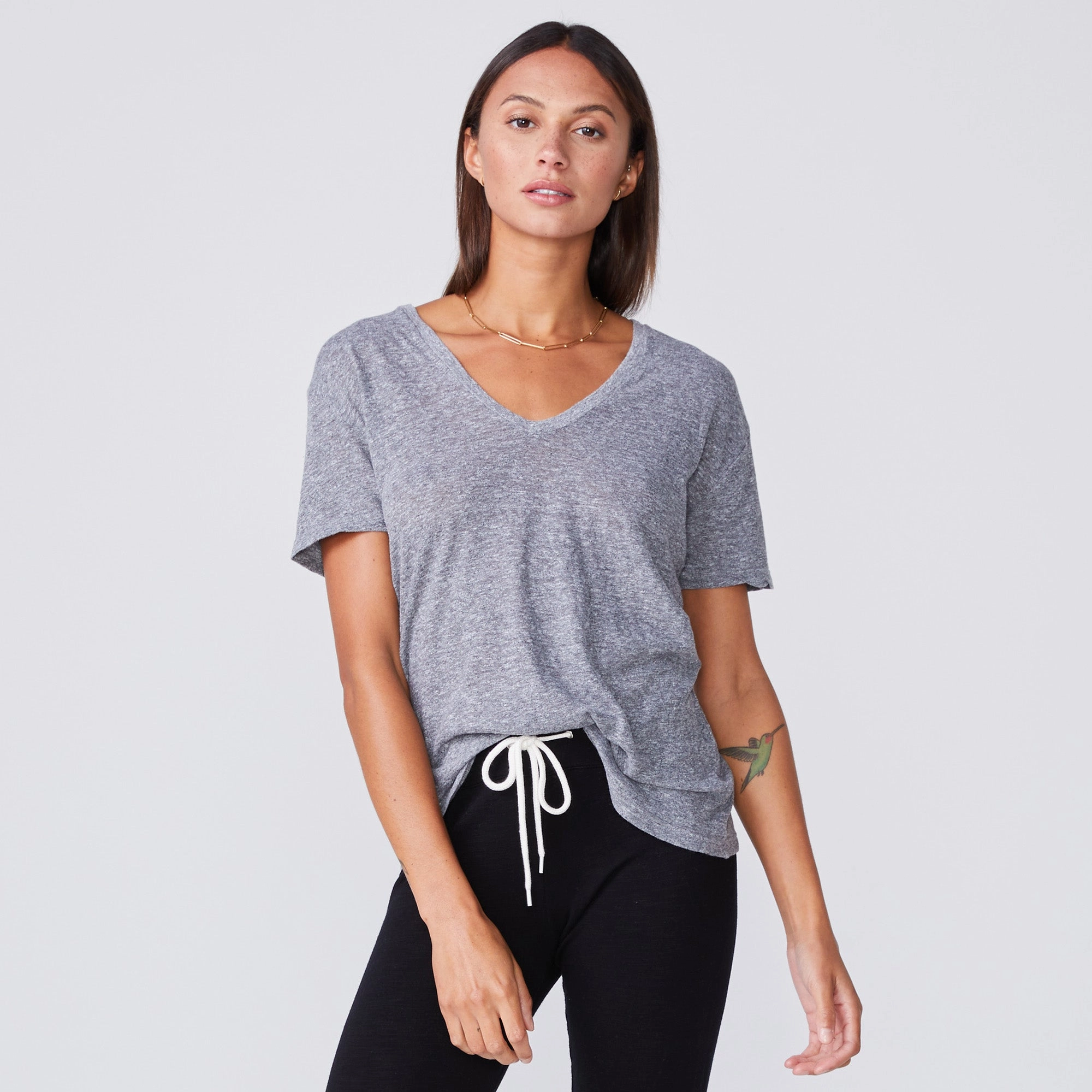 Textured Tri-Blend Relaxed V Neck Tee Lightweight Design