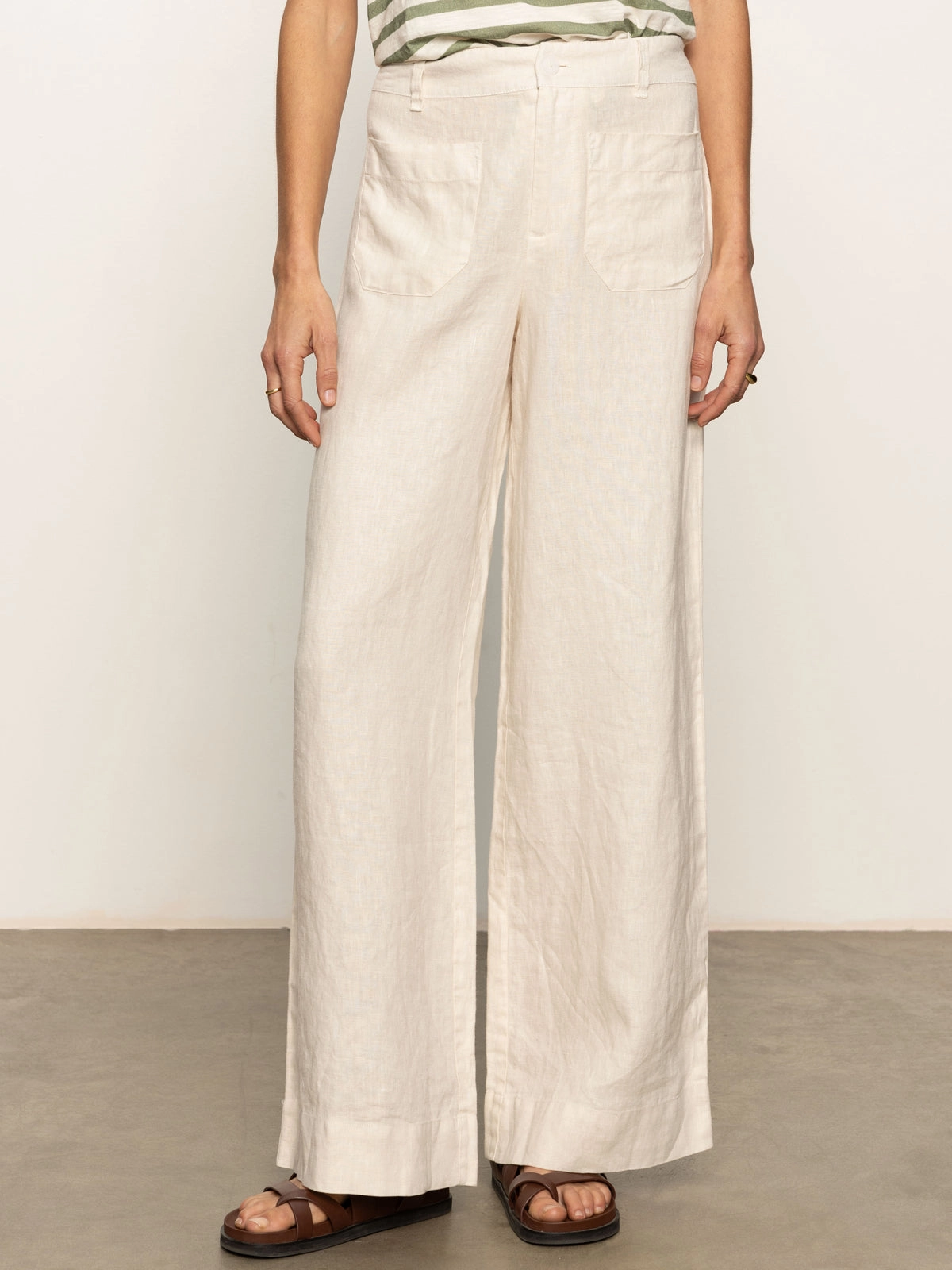 Fashionable Cut Breathable fabric The Linen Marine Wide Leg Semi-High Rise Pant Birch