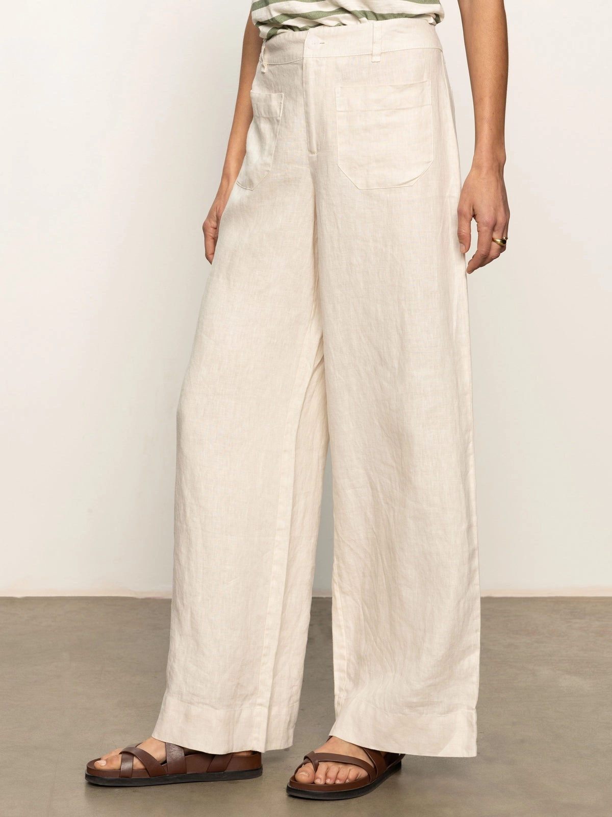 The Linen Marine Wide Leg Semi-High Rise Pant Birch Limited