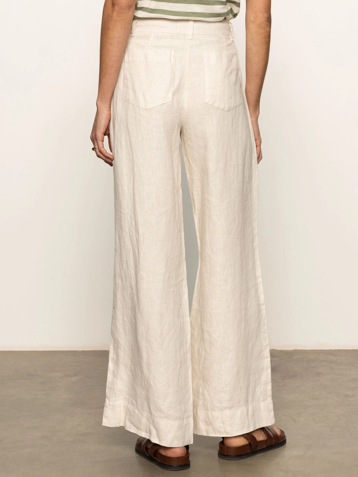 The Linen Marine Wide Leg Semi-High Rise Pant Birch Limited