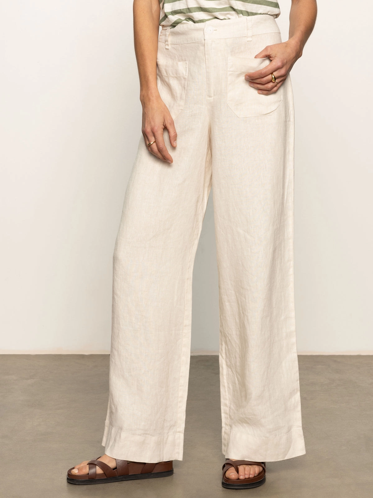 The Linen Marine Wide Leg Semi-High Rise Pant Birch Limited