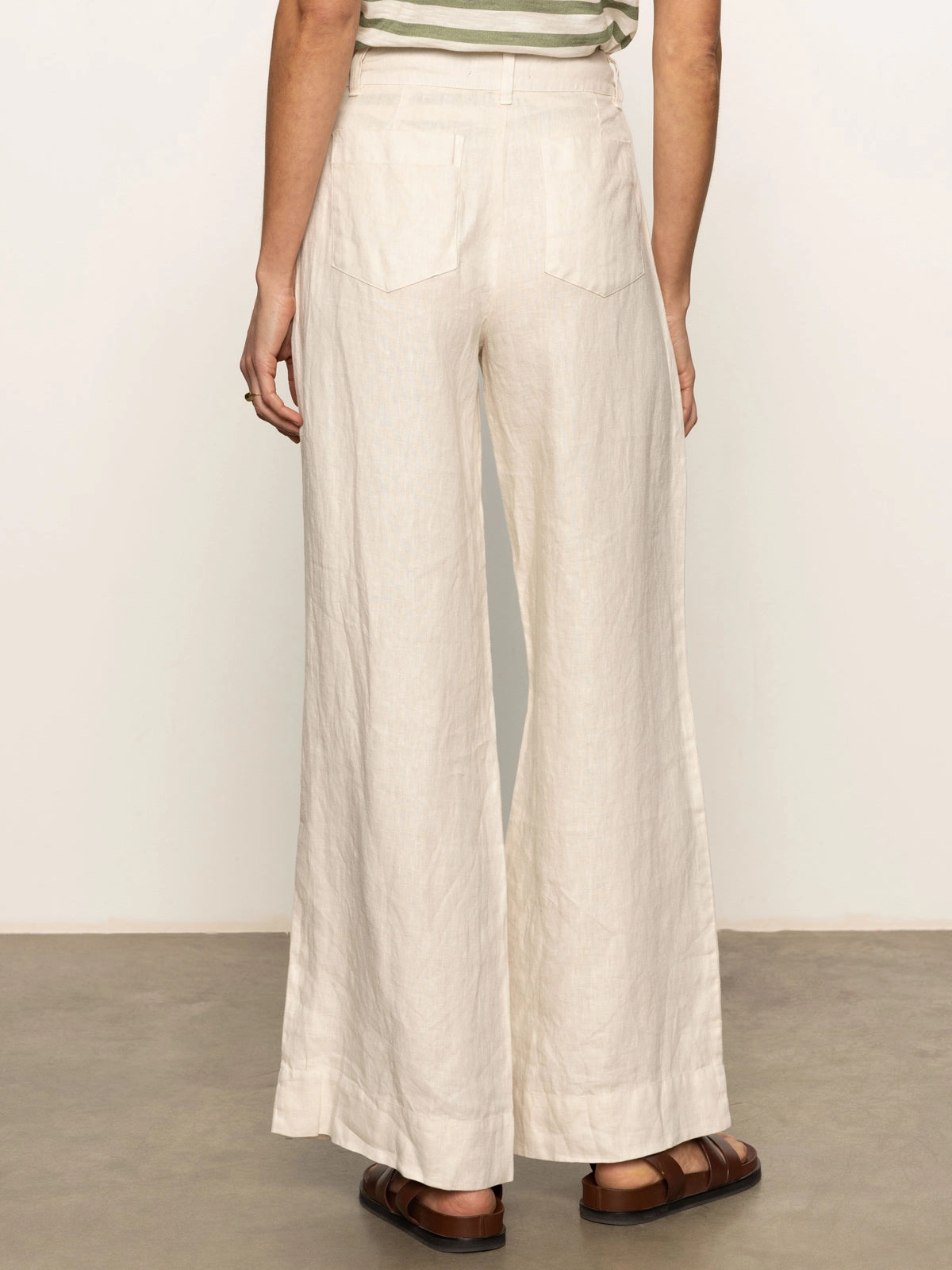 The Linen Marine Wide Leg Semi-High Rise Pant Birch Limited