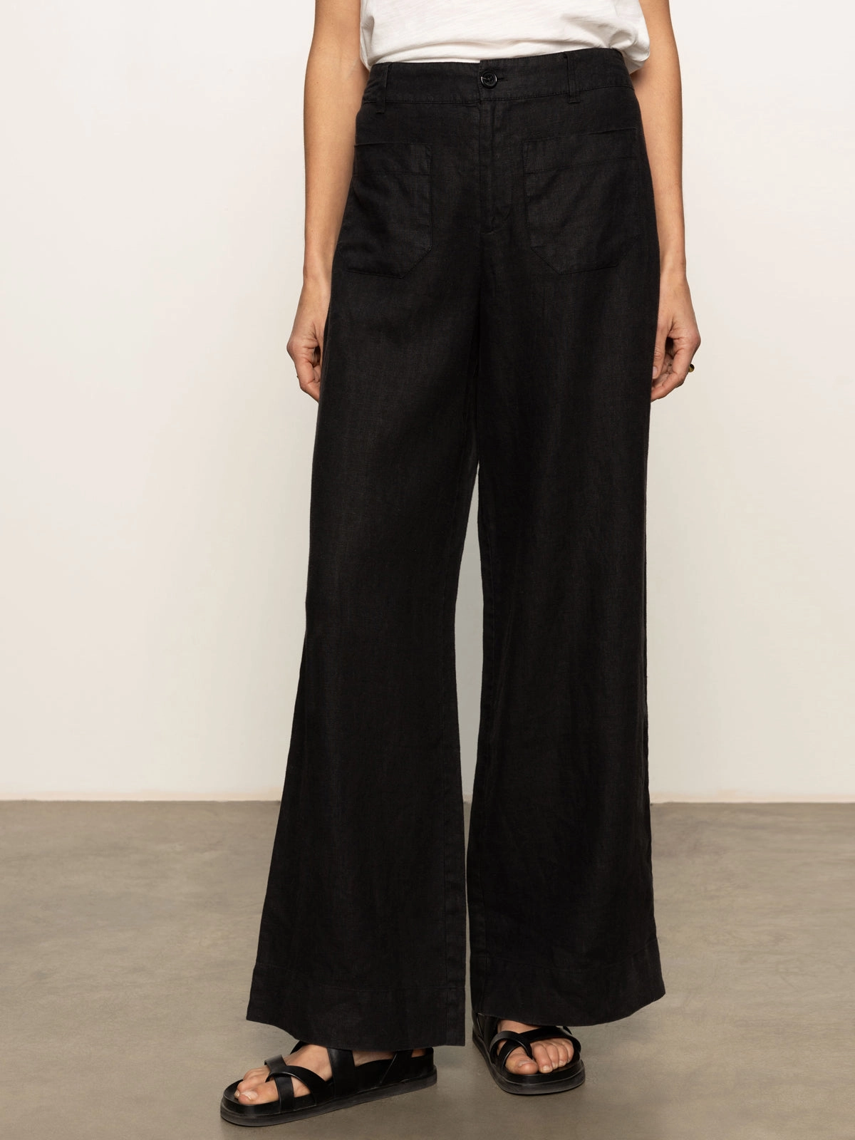 The Linen Marine Wide Leg Semi-High Rise Pant Black Elegant