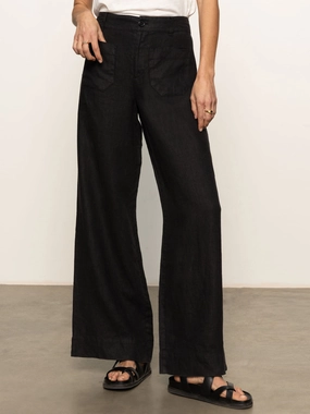 The Linen Marine Wide Leg Semi-High Rise Pant Black Ripped design slim fit