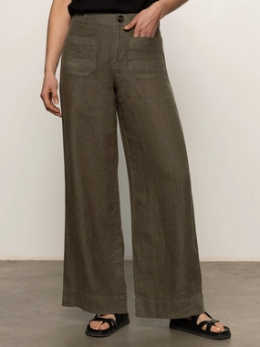 Formal Look The Linen Marine Wide Leg Semi-High Rise Pant Kalamata