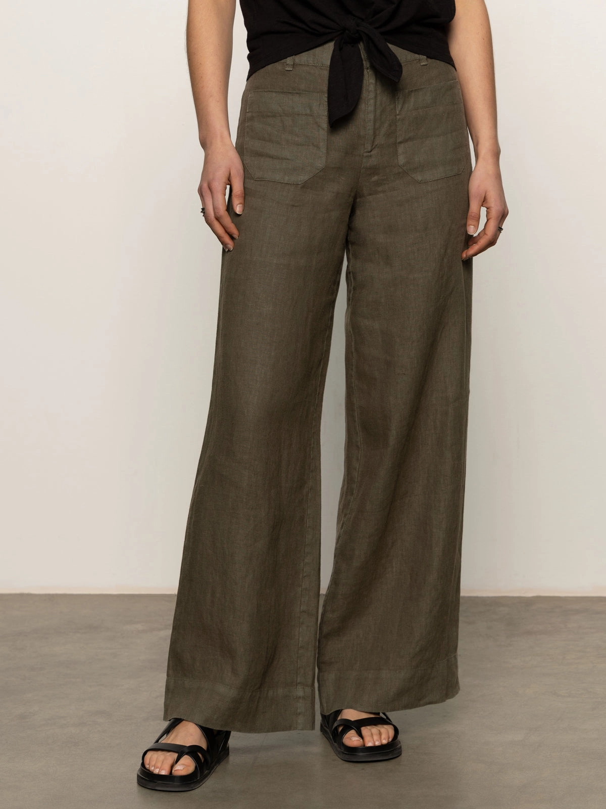 The Linen Marine Wide Leg Semi-High Rise Pant Kalamata Elegant Fit