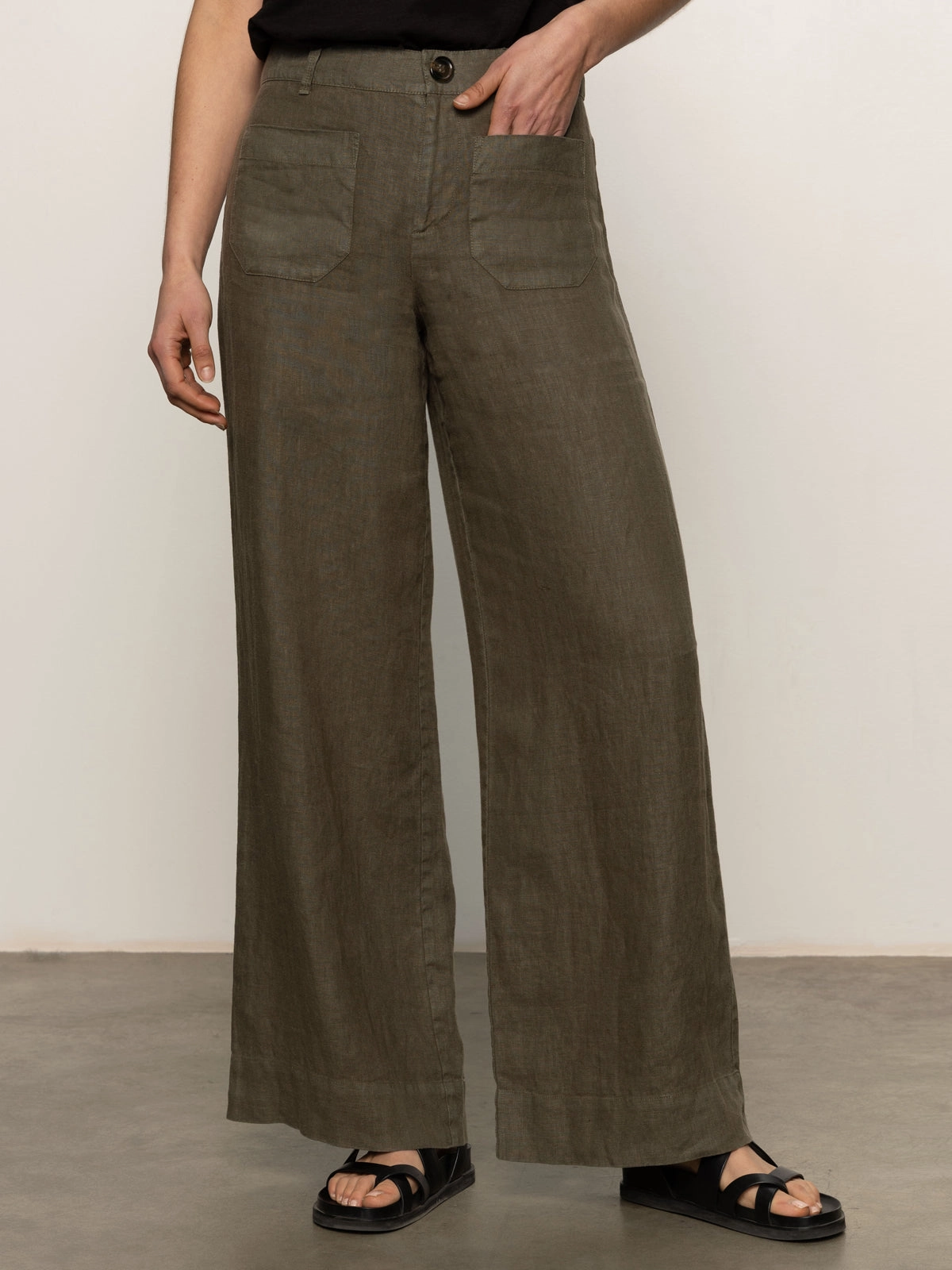 linen quality The Linen Marine Wide Leg Semi-High Rise Pant Kalamata