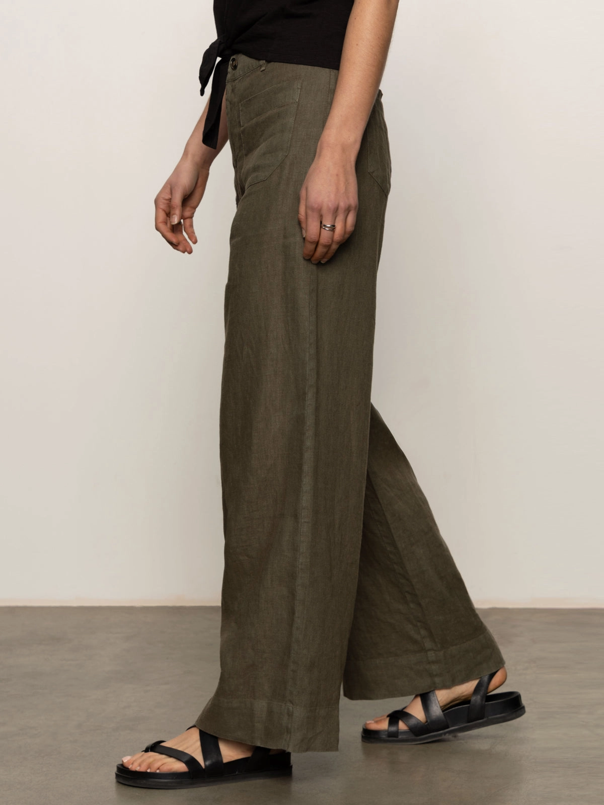 The Linen Marine Wide Leg Semi-High Rise Pant Kalamata Elegant Fit
