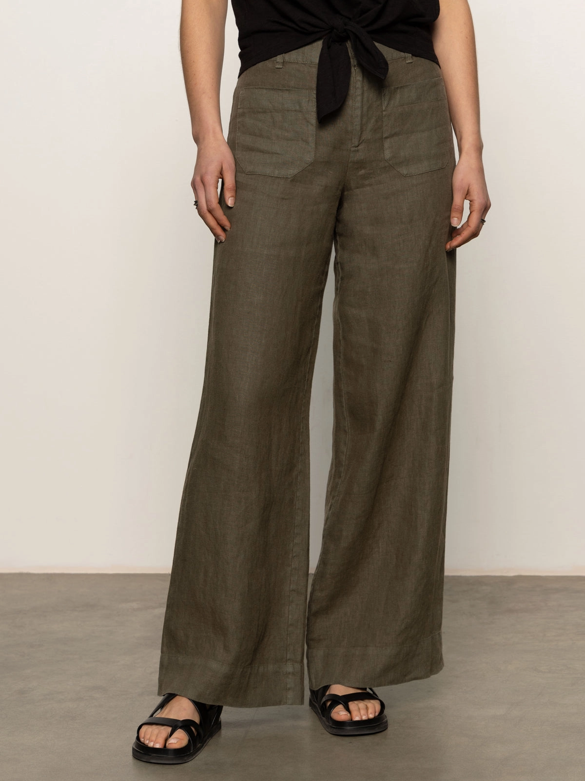 The Linen Marine Wide Leg Semi-High Rise Pant Kalamata Elegant Fit