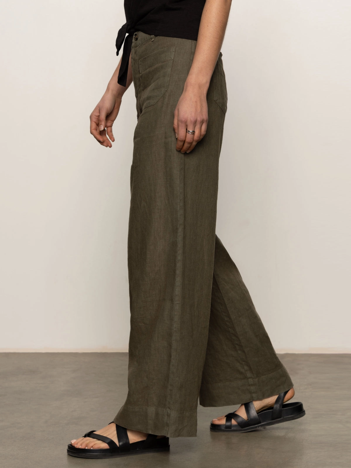 The Linen Marine Wide Leg Semi-High Rise Pant Kalamata Elegant Fit