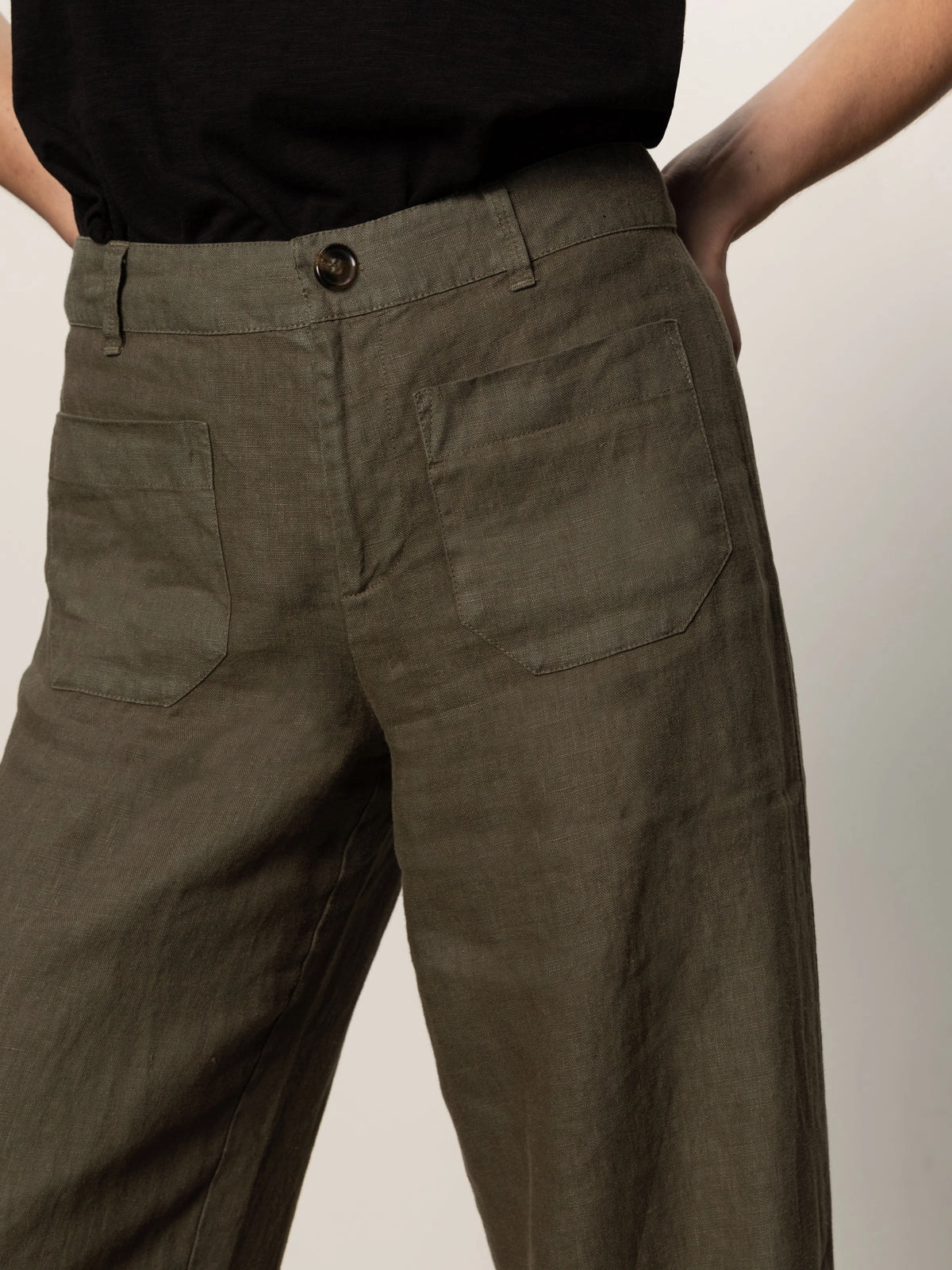 The Linen Marine Wide Leg Semi-High Rise Pant Kalamata Elegant Fit