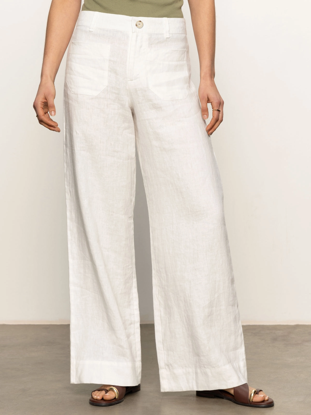 The Linen Marine Wide Leg Semi-High Rise Pant White Statement Piece Frayed hem