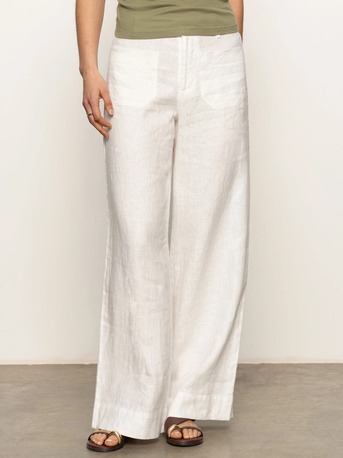 The Linen Marine Wide Leg Semi-High Rise Pant White Modern Design