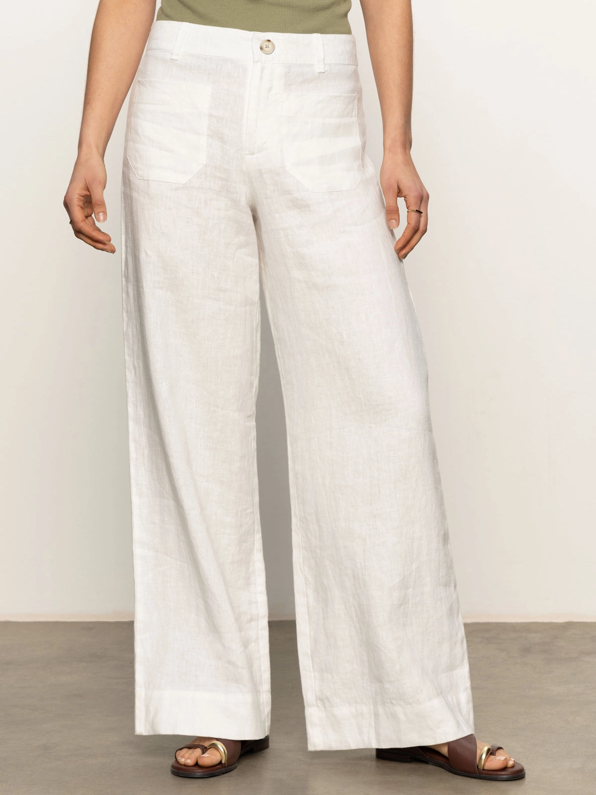 fashion versatile Timeless Style The Linen Marine Wide Leg Semi-High Rise Pant White