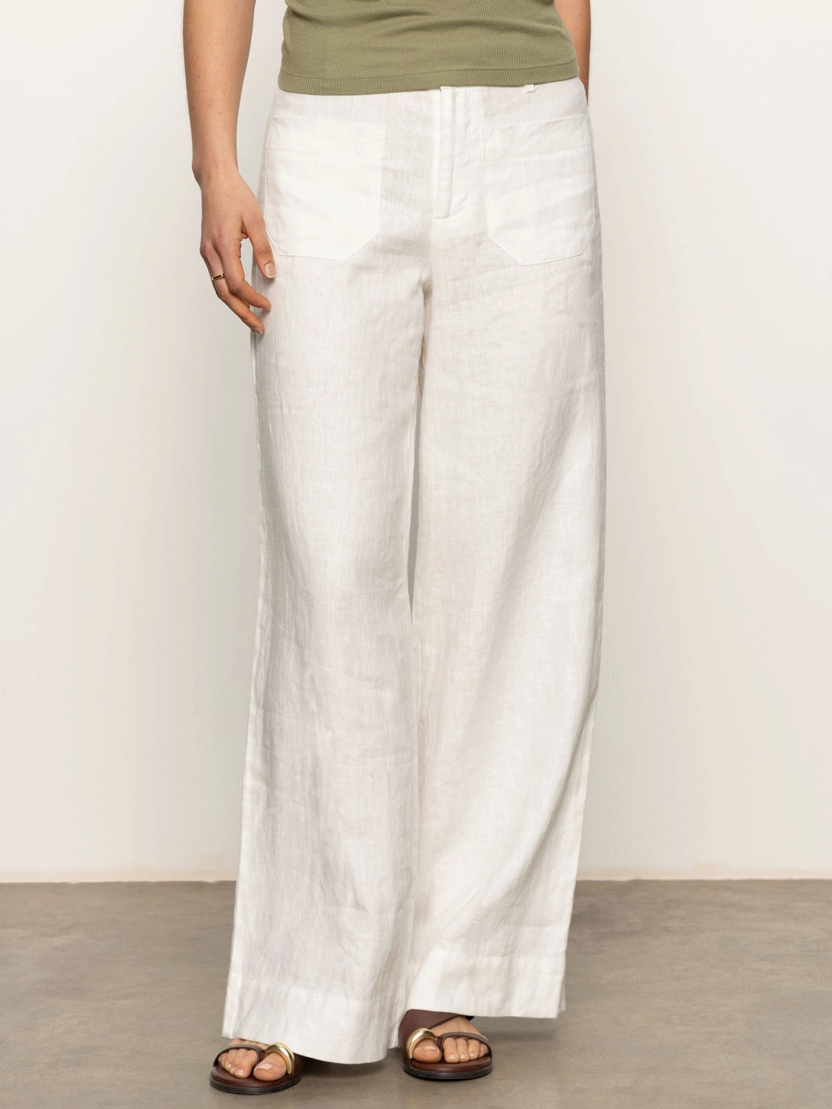 The Linen Marine Wide Leg Semi-High Rise Pant White Modern Design