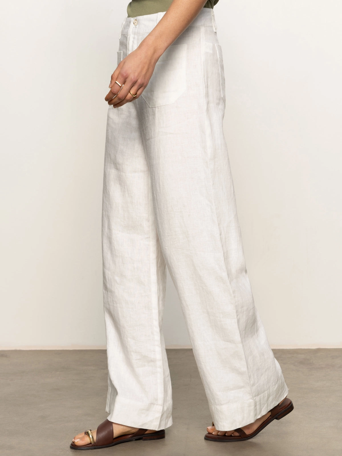 The Linen Marine Wide Leg Semi-High Rise Pant White Modern Design