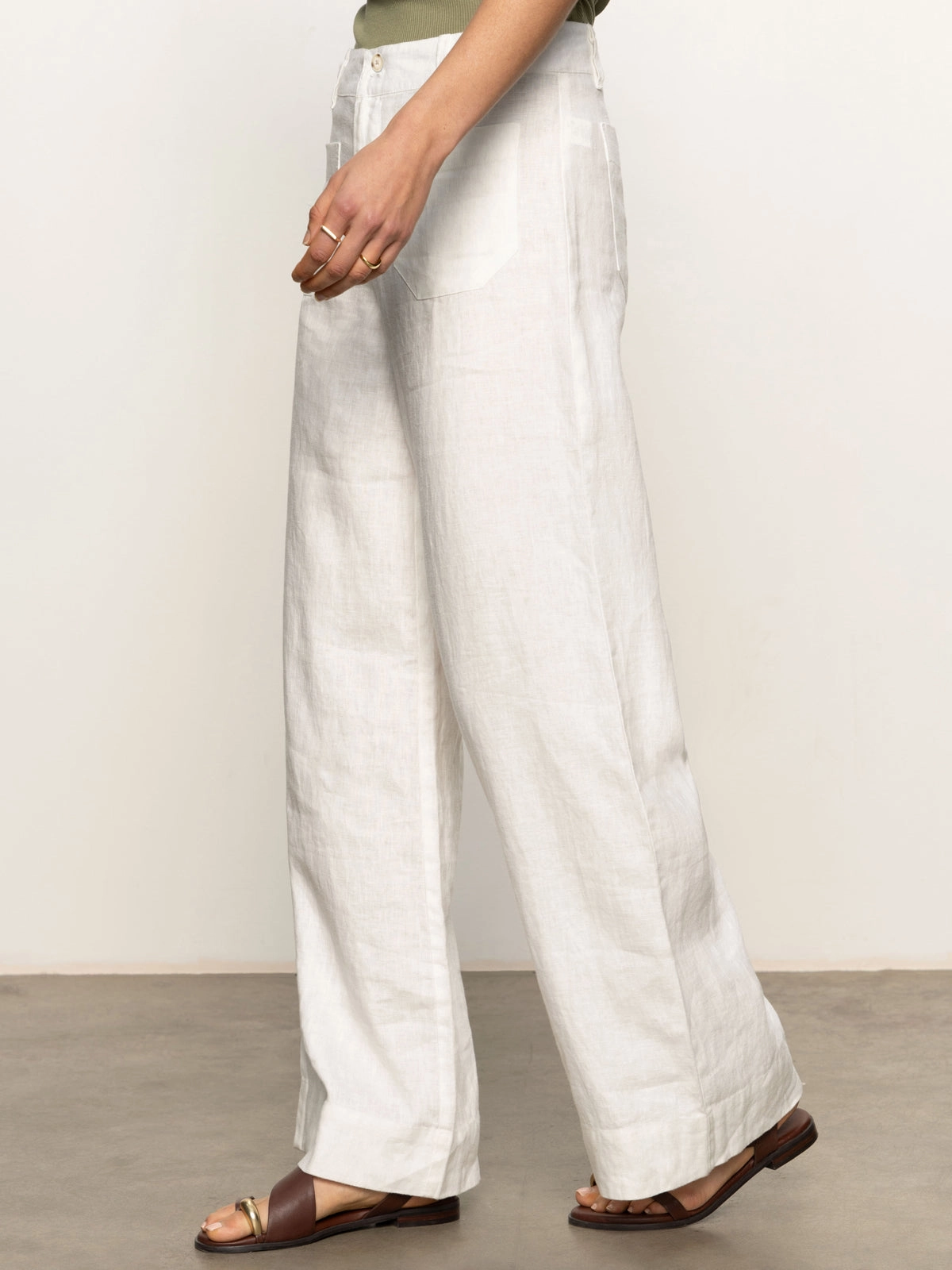 The Linen Marine Wide Leg Semi-High Rise Pant White Modern Design
