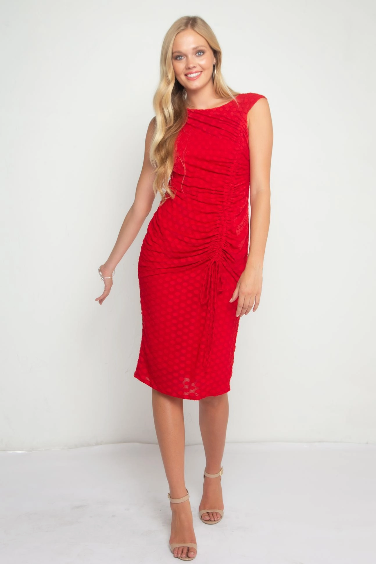 Urchin Cinched Midi Dress  Red Season Proof