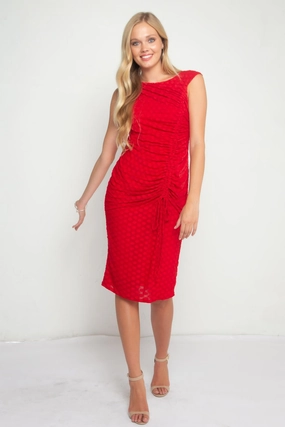 Urchin Cinched Midi Dress  Red Soft Gradient
