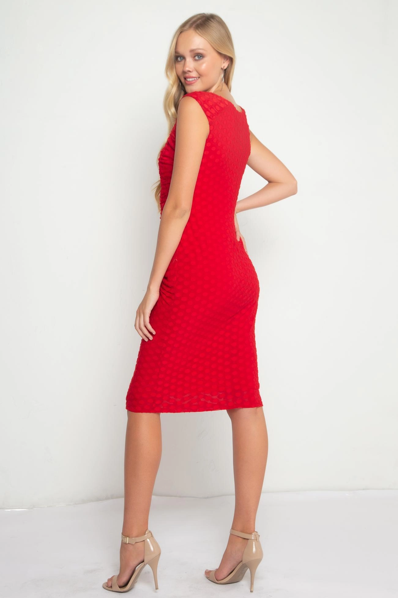 Theater Night Urchin Cinched Midi Dress  Red