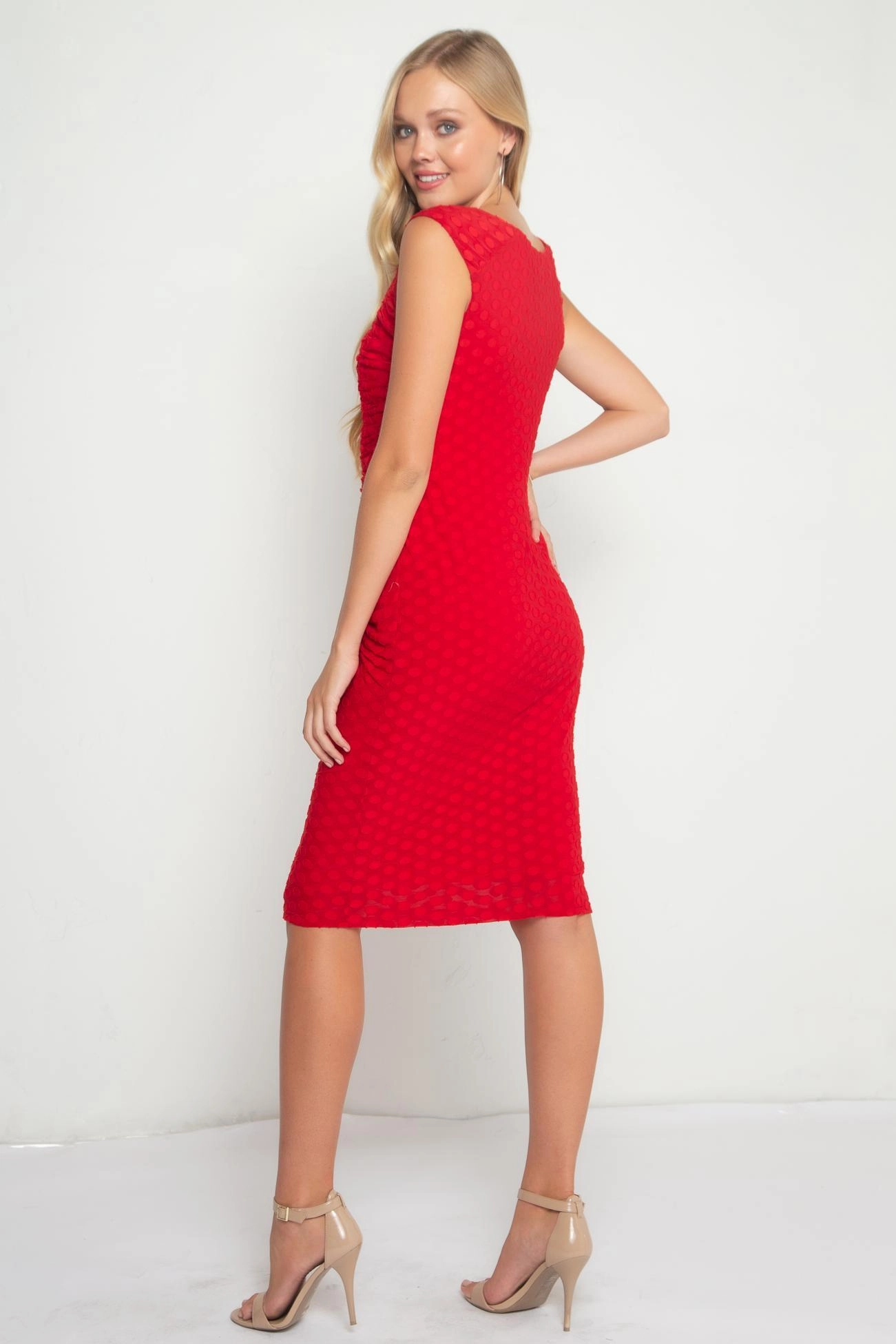 Theater Night Urchin Cinched Midi Dress  Red