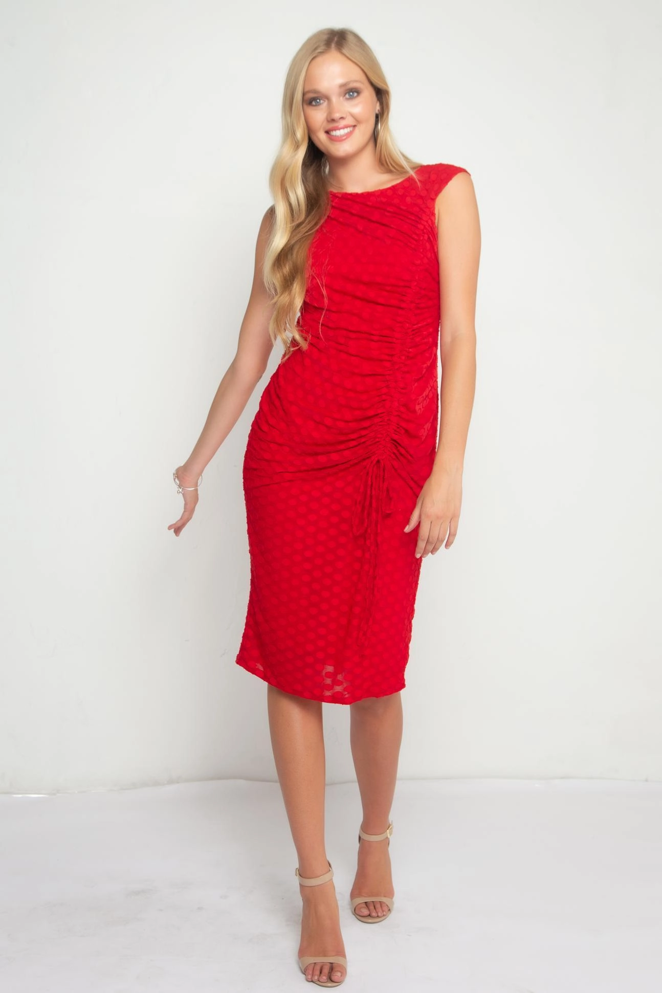 Urchin Cinched Midi Dress  Red Soft Gradient