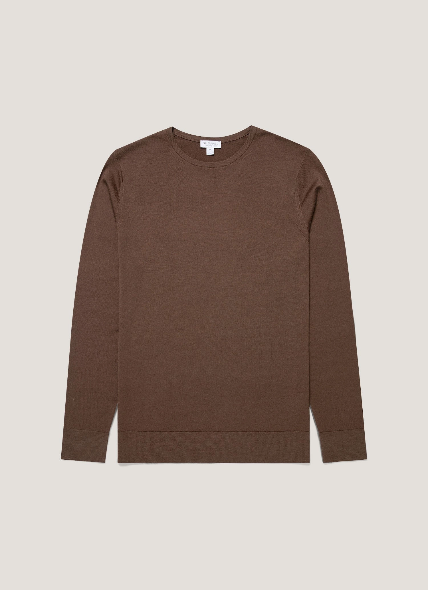 Versatile cold-weather wear Slim-fit knitted sweater Men's Extra-Fine Merino Crew Neck in Bark