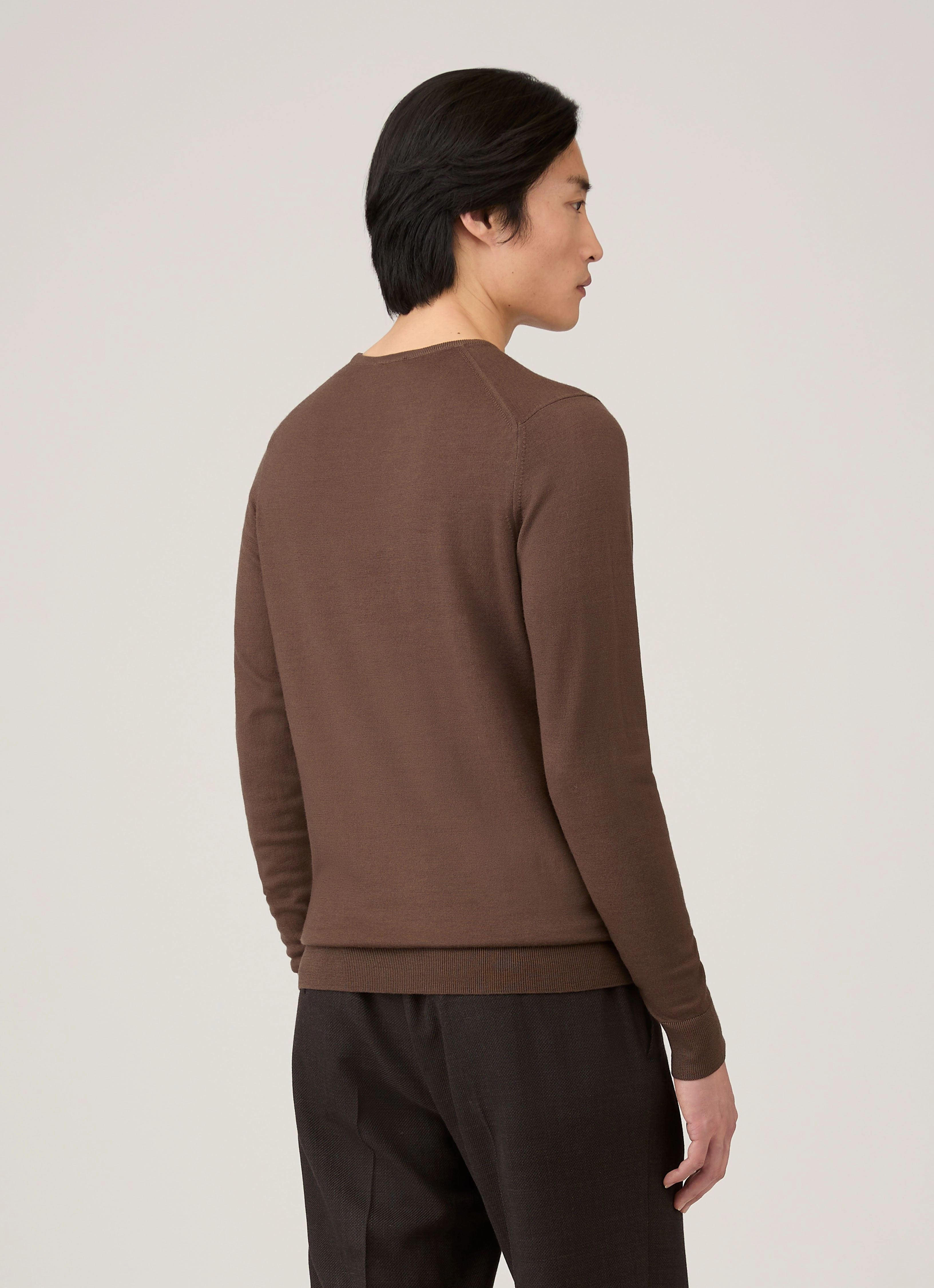 Thermostatic Heat-locking Men's Extra-Fine Merino Crew Neck in Bark