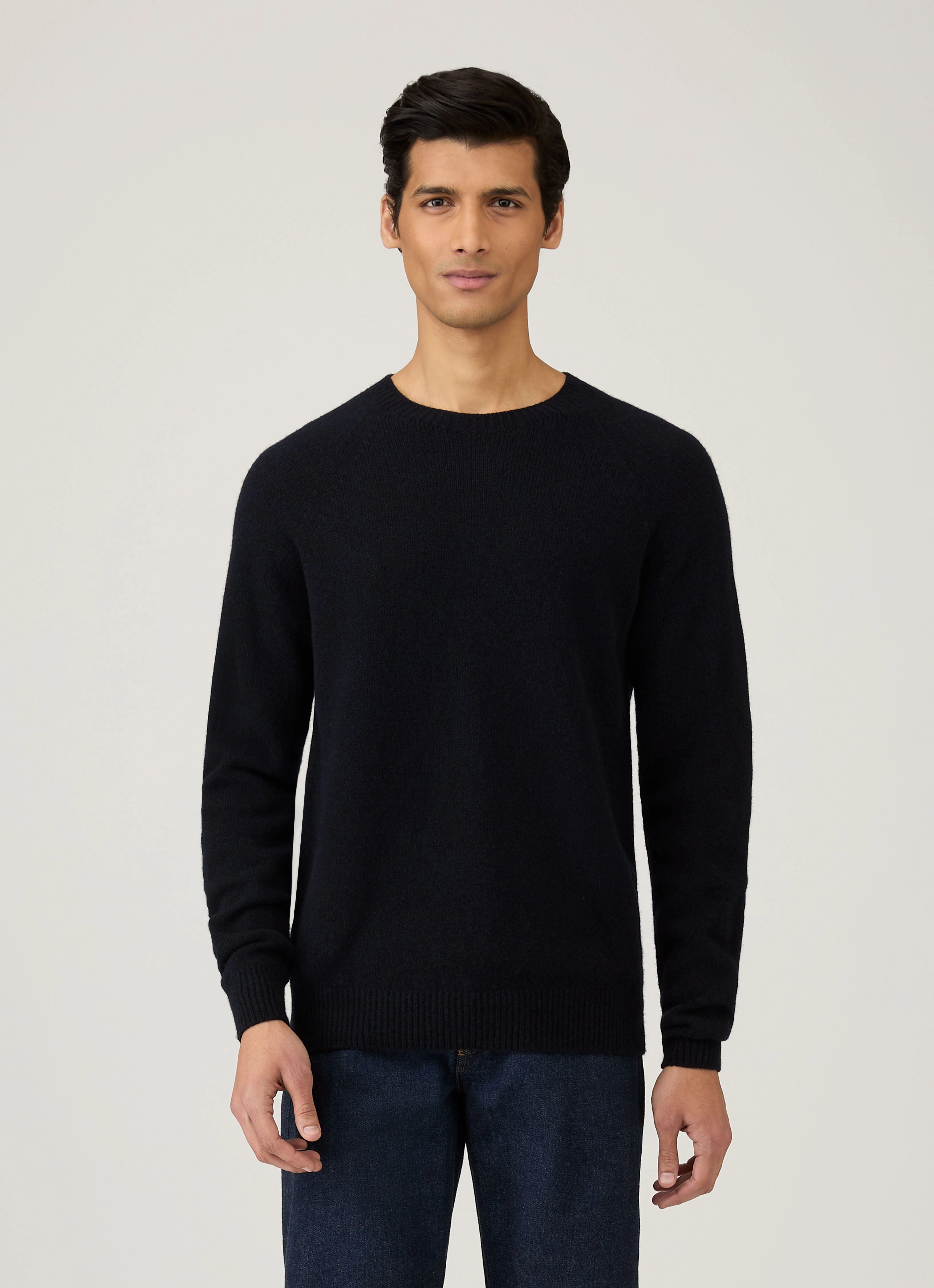 Thermostatic Heat-locking Men's Lambswool Crew Neck Jumper in Dark Navy Mouline