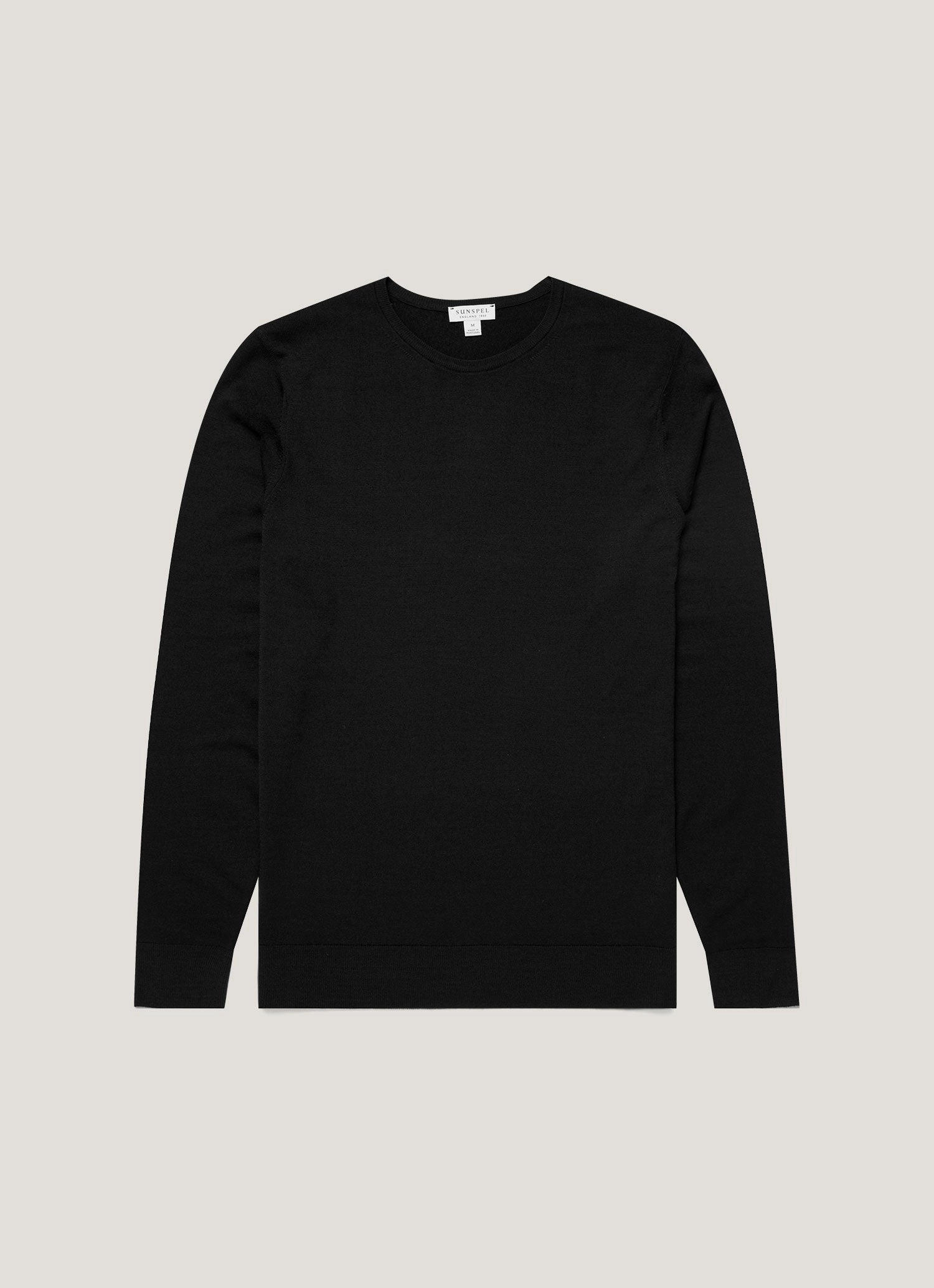 Warm wool jumper Men's Extra-Fine Merino Crew Neck in Black
