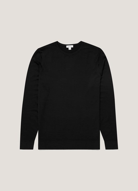 Warm wool jumper Men's Extra-Fine Merino Crew Neck in Black