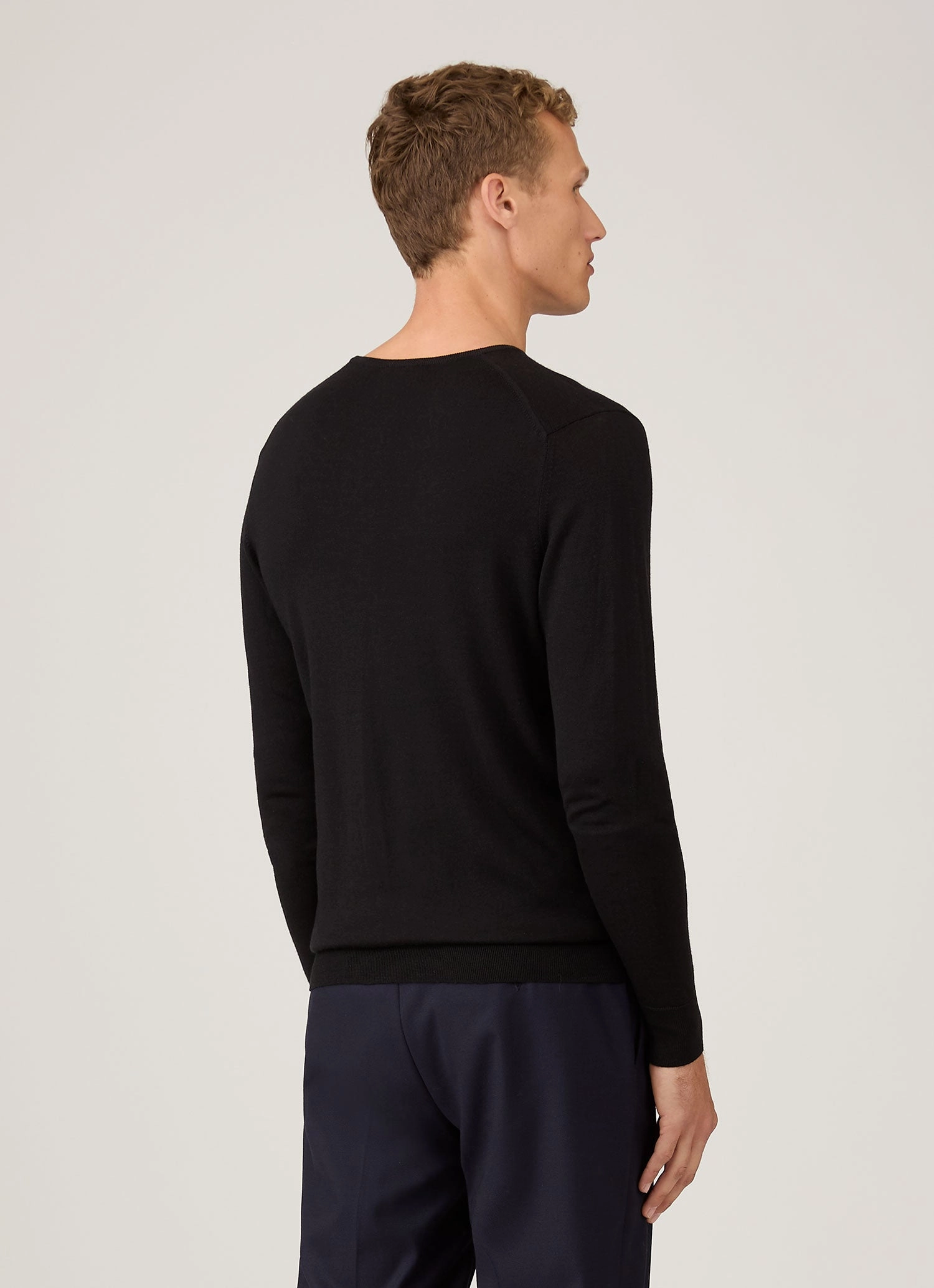 Thick Fleece Men's Extra-Fine Merino Crew Neck in Black