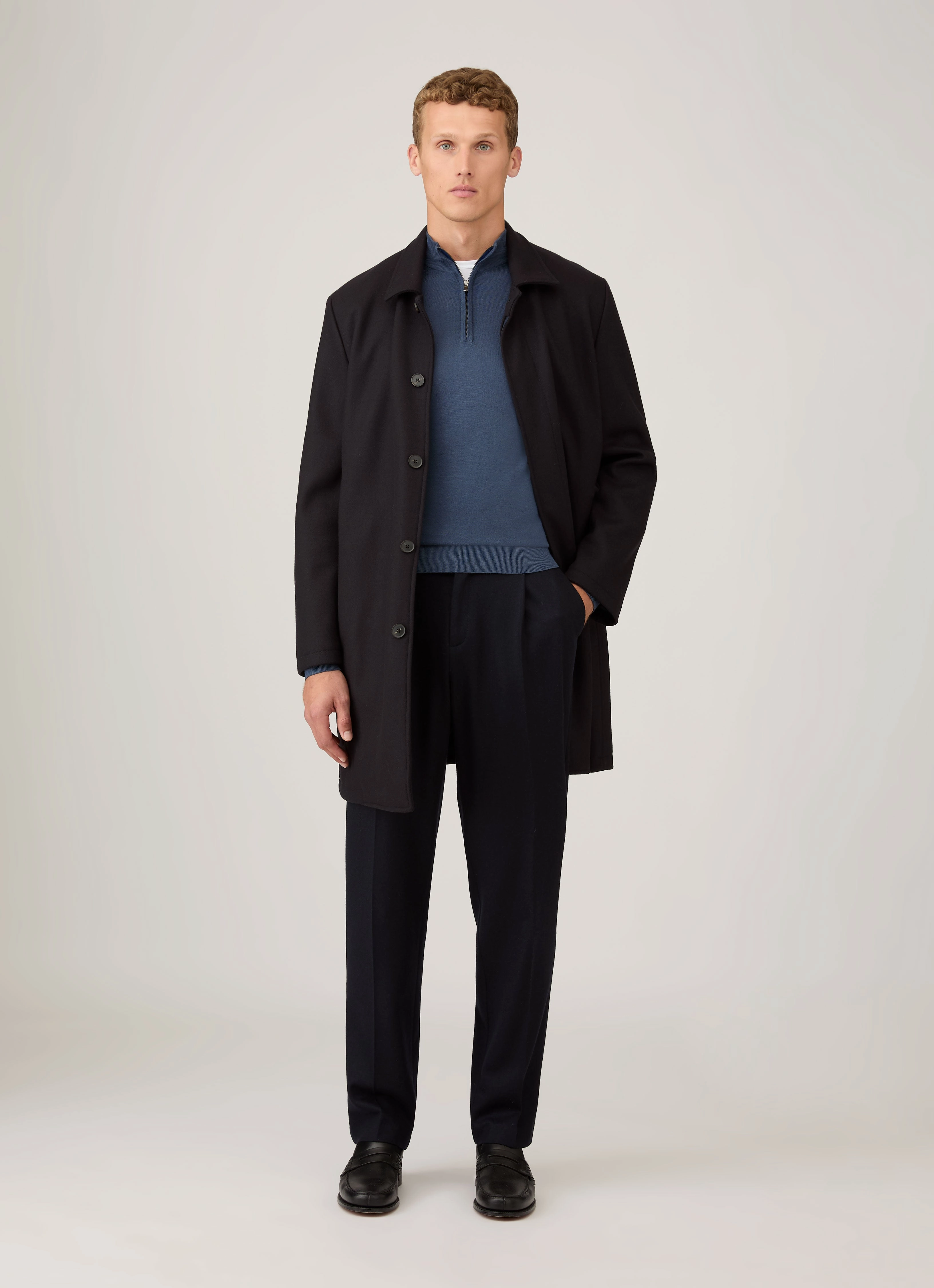 Thin Breathable Men's Extra-Fine Merino Zip Neck in Slate Blue