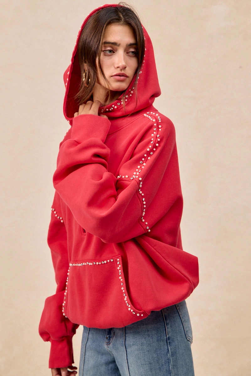 Chill Base IP8347S-60 | BRUSHED TERRY HALF ZIP UP HOODIE TOP WITH JEWELED