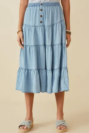 Tiered Button Front Tencel Skirt Statement Piece Low Profile