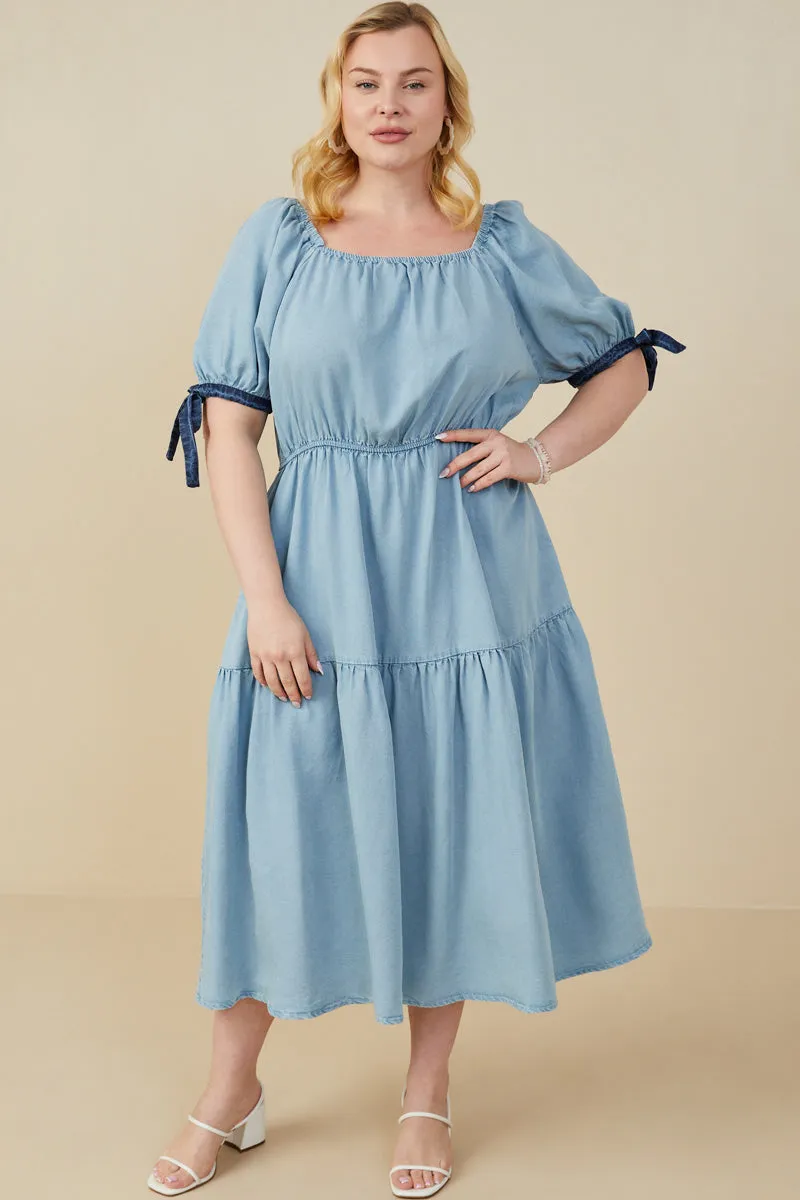 Contrast Tie Sleeve Washed Tencel Dress Easy Drape