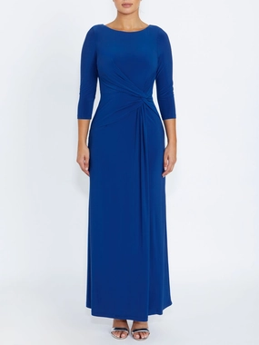 Tiffany Azure Jersey Gown Slit Detail Button-front