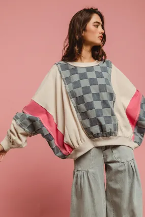 IT1842R-13P | WASHED DENIM AND KNIT MIX N MATCH TOP Sophisticated Look