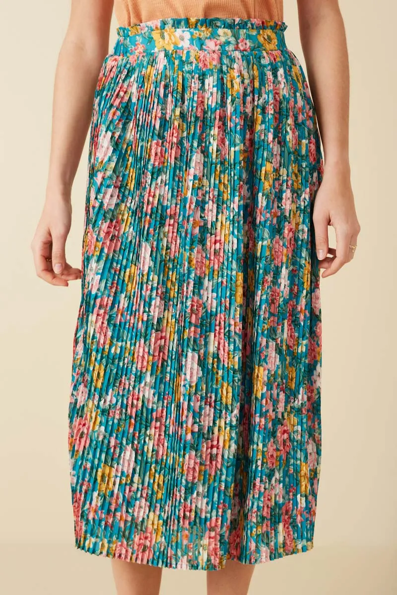 Versatile Waist Loose cut Floral Print Pleated Ruffle Waist Skirt