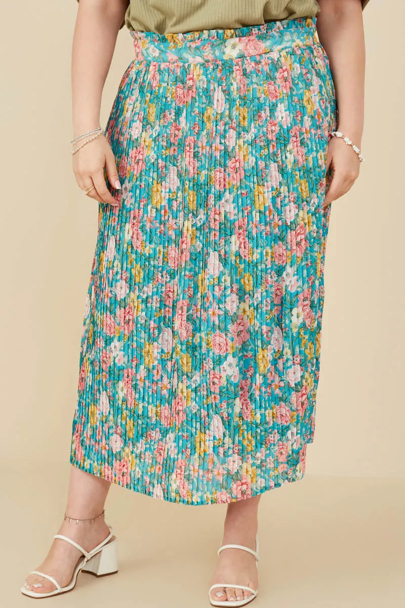 Freedom Fit Floral Print Pleated Ruffle Waist Skirt