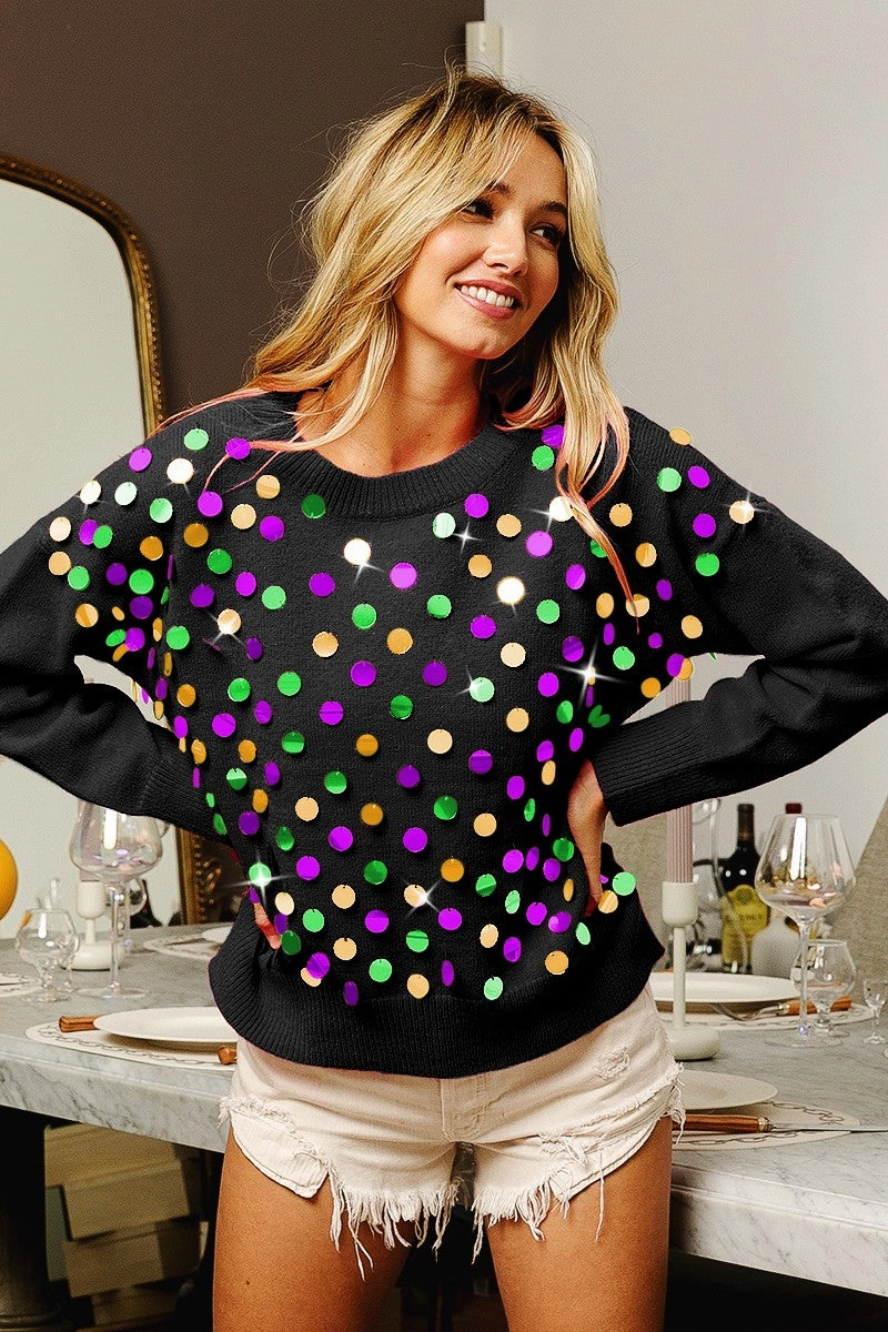 IP9329-02 | MARDI GRAS COLORS SPANGLED KNIT PULLOVER Sleek Flow Perfect Look