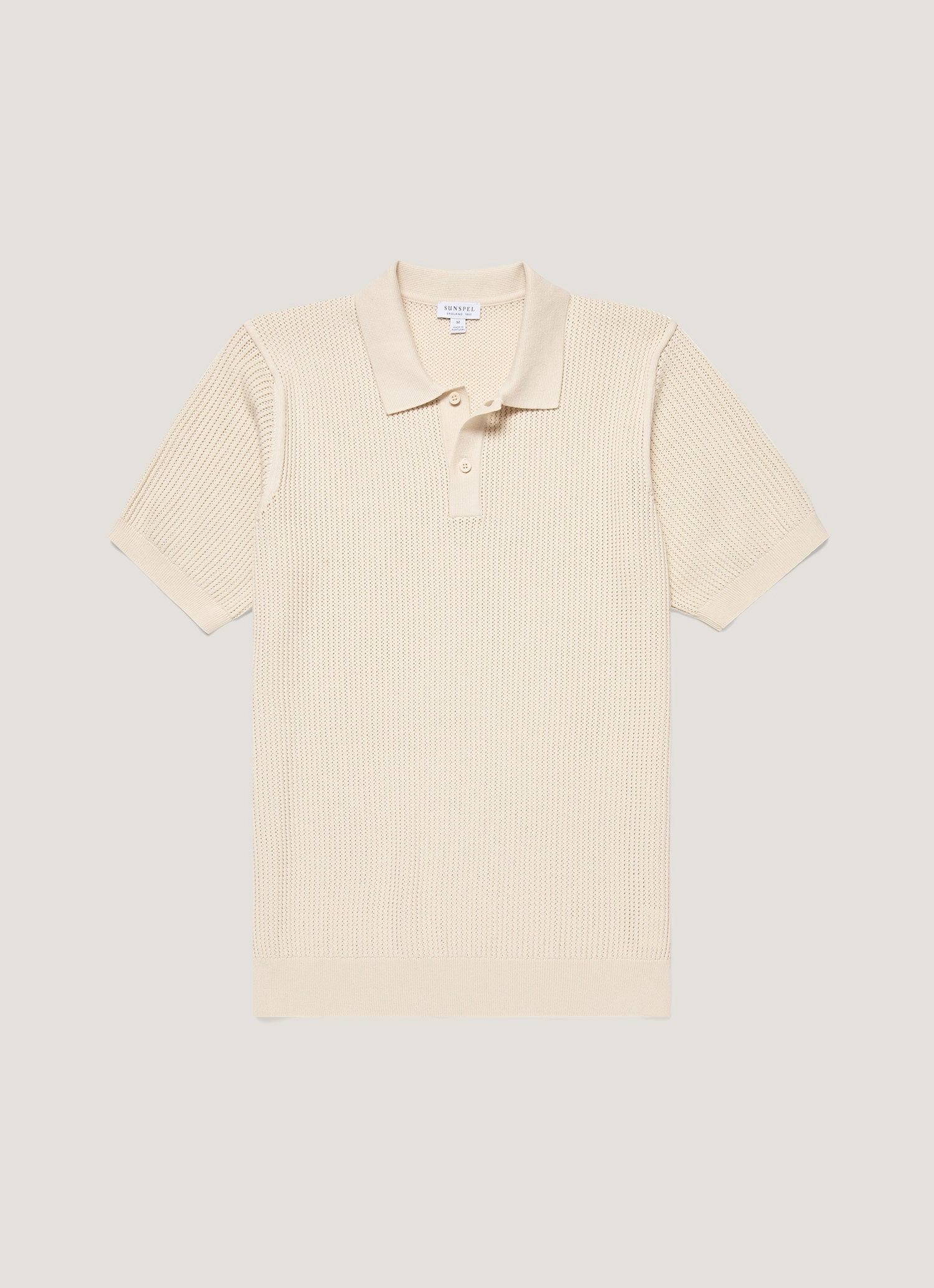 Men's Linear Mesh Knit Polo Shirt in Ecru Fun printed T-shirt Simple and bold design