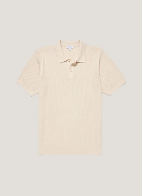 Men's Linear Mesh Knit Polo Shirt in Ecru Fun printed T-shirt Simple and bold design