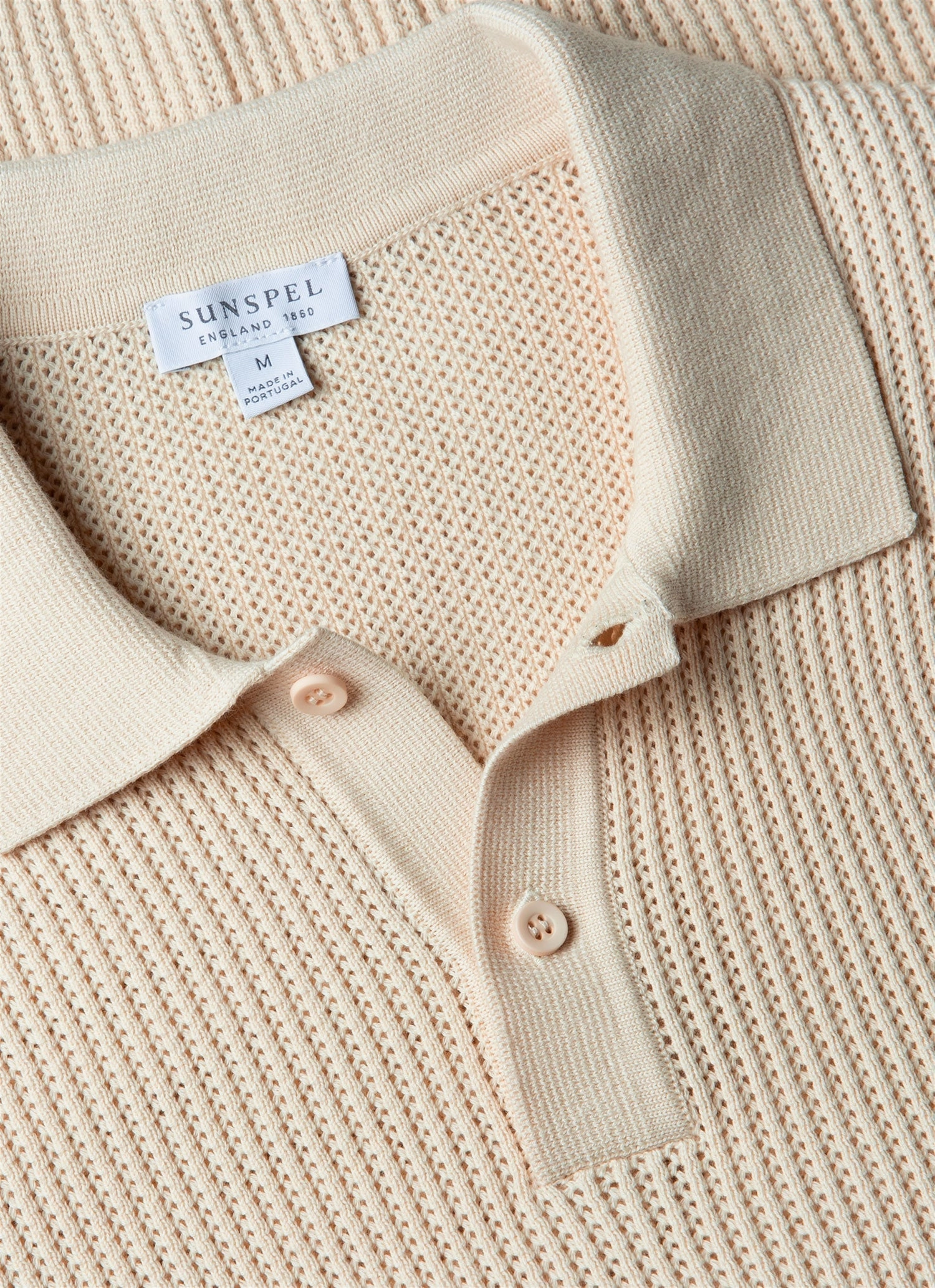 Timeless Mood Men's Linear Mesh Knit Polo Shirt in Ecru